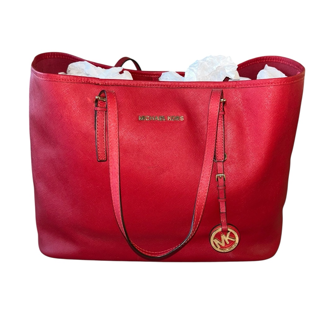 Michael Kors Scarlet Red Handbag With Gold Details Large Tote